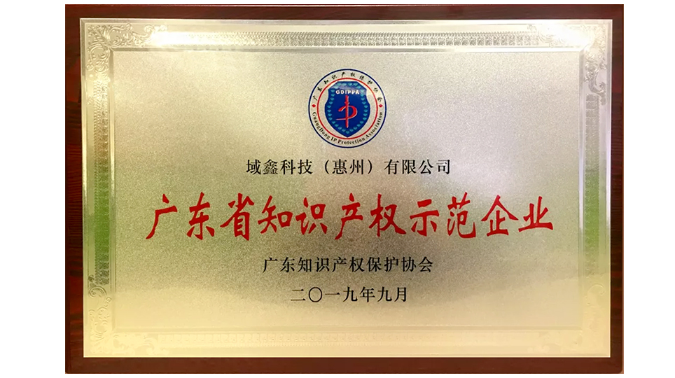 域鑫科技荣获“广东省知识产权示范企业”称号